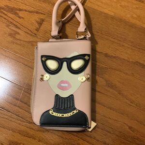 Cute Face handbag/crossbody bag pink with side/top zipper closure.  FIRM PRICE